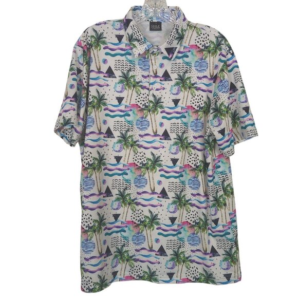 Golf Gods Polo multicolored Men's Polo Top Size L Tropical Abstract Modern Golf - Picture 2 of 13